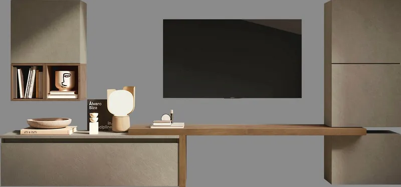 Home affaire Wohnwand Infinity, 7tlg. Breite 290 cm, Höhe variabel, Schrankwand, Anbauwand, (7-St), (Lowboard, T-Boden, 3x Hängewürfel, Würfelregal Set, Würfel-Element), Braun, – Produktbild 4 von 4