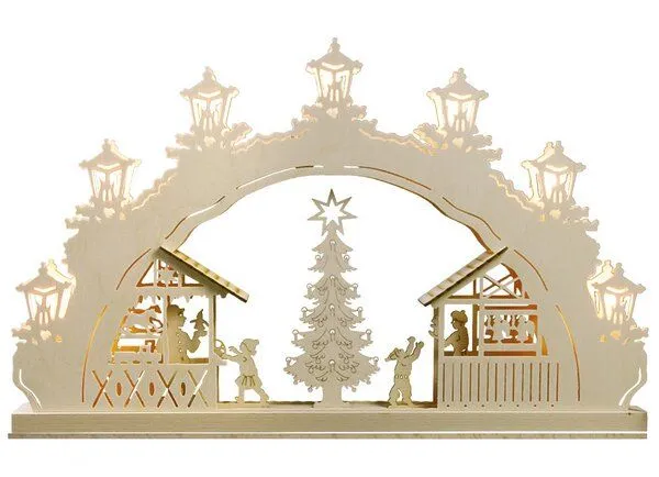Weigla® Holzkunst Weigla® Holzkunst Kleiner Schwibbogen "Weihnachtsmarkt" 7 flammig LED Beleuchtung – Produktbild 1 von 1