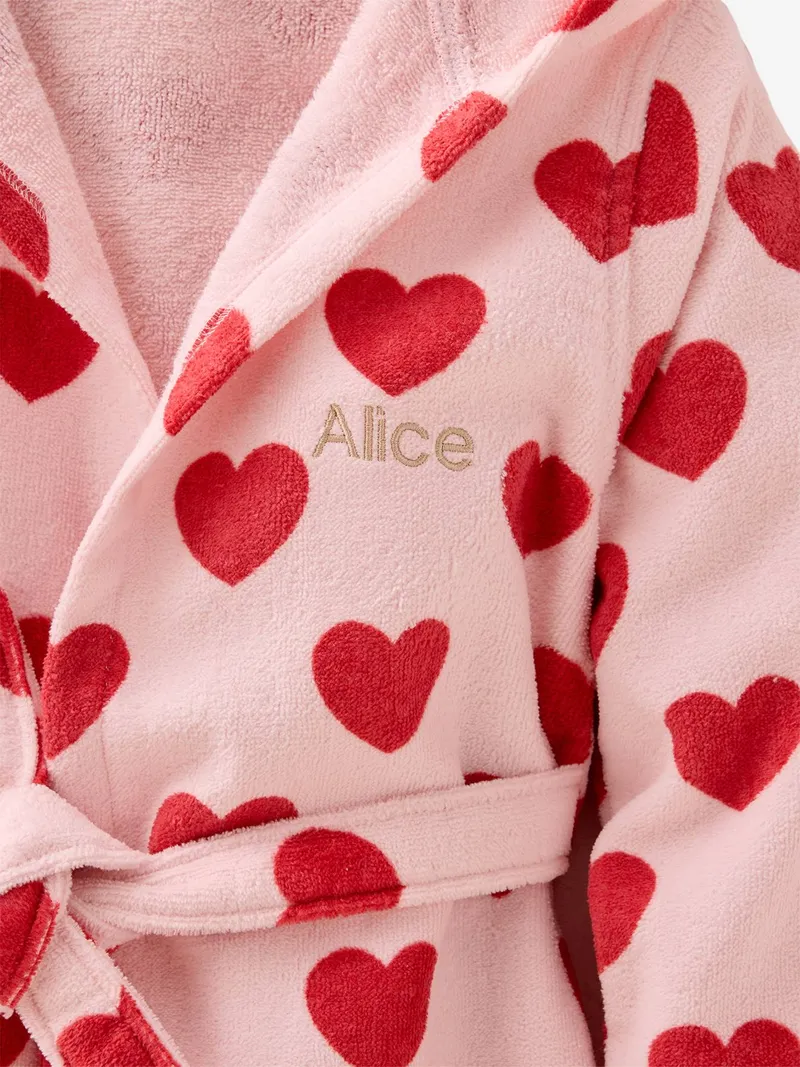 Vertbaudet Kinder Bademantel mit Herz-Print, Rosa bedruckt, – Produktbild 2 von 4
