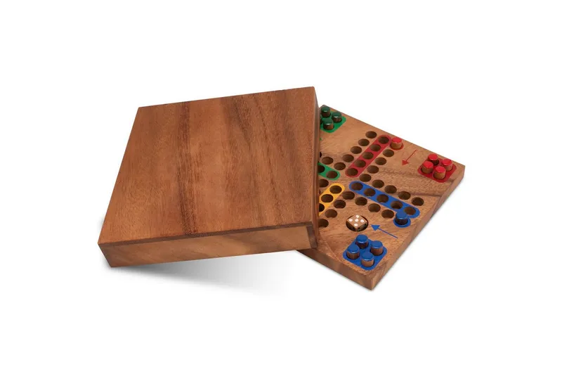 LOGOPLAY Spiel Ludo mit Steckern, Gesellschaftsspiel, LUDO M der Klassiker in kompakter Holz-Ausführung für unterwegs und, Beige, – Produktbild 3 von 5