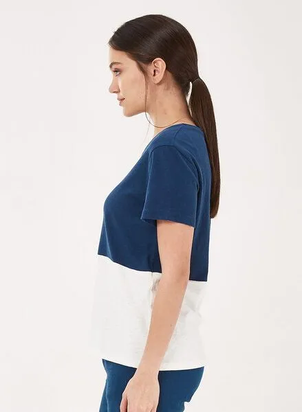 ORGANICATION ORGANICATION T-Shirt aus Bio-Baumwolle und Leinen, Navy/white, – Produktbild 3 von 4