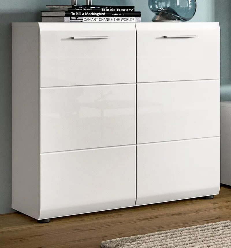 Inn.Furn Kommode Cover (Sideboard in Weiß Hochglanz, 2-türig, 80 x 81 cm), 3 große Staufächer, Weiß, – Produktbild 4 von 5