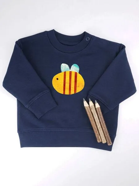 MelaDi Meladi Kinder Baby - Sweater aus Biobaumwolle - Biene auf Navy Blue, Blau, – Produktbild 5 von 7