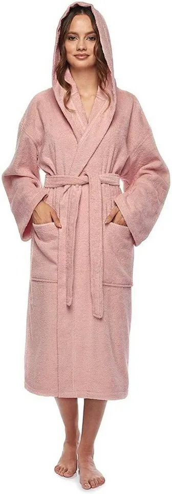 Arus Arus Damenbademantel Astra, pflegeleicht, wadenlang oder extralang für Spa & Sauna, 100% Baumwolle, Kapuze, Gürtel, mit Kapuze, wadenlang oder extra lang, 100% Baumwolle, Rosa, – Produktbild 2 von 4