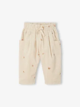 Vertbaudet Baby Cordhose in Balloon-Fit mit Blumenstickerei und Dehnbund vanille – Produktbild 1 von 1