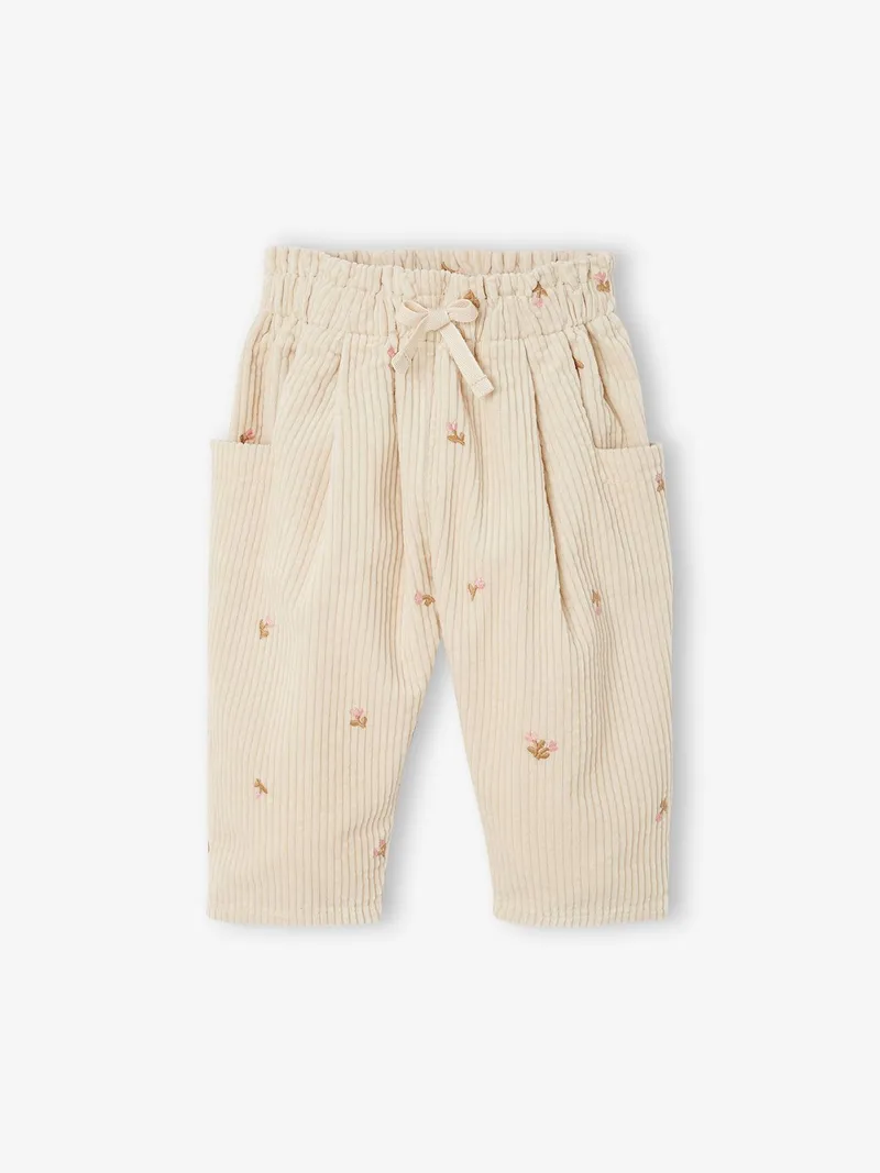 Vertbaudet Baby Cordhose in Balloon-Fit mit Blumenstickerei und Dehnbund vanille, Vanille, – Produktbild 1 von 3