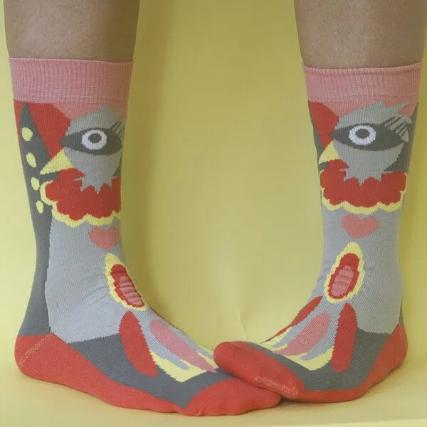 Fräulein Prusselise Fräulein Prusselise Paradies Vogel Socken, grau rosa, pink, bunt gemustert – Produktbild 2 von 4
