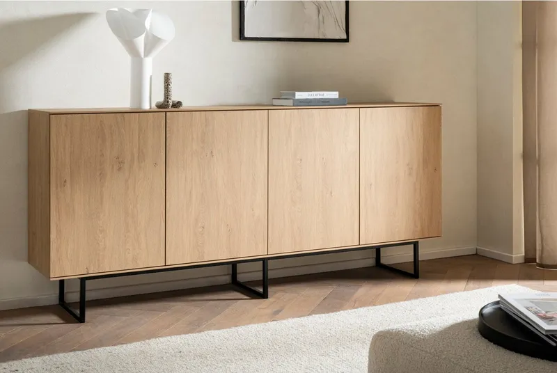Furn.Design Sideboard Breda (Anrichte in Stone Eiche Dekor, 4-türig, 200 x 90 cm), 8 Fächer, Push-To-Open-Funktion, Beige, – Produktbild 1 von 5