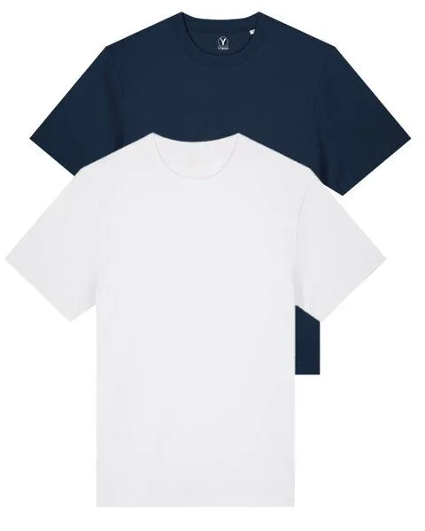 YTWOO YTWOO Doppelpack Unisex-T-Shirts aus schwerem Stoff | Bio-Baumwolle, Navy/weiß, – Produktbild 1 von 4
