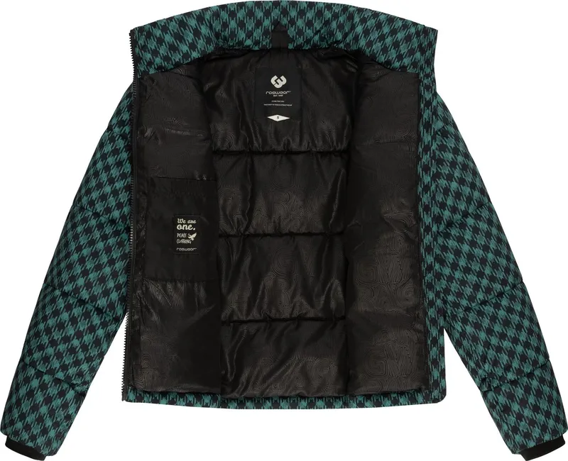 ragwear ragwear Winterjacke Serah Print wasserdichte Winter Steppjacke mit Hahnentritt Muster, Grün, – Produktbild 1 von 4
