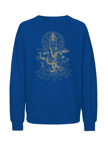 Peaces.bio - handbedruckte Biomode Peaces.bio - handbedruckte Biomode Bio Damen-Sweatshirt Loose Fit Ganesha, Königsblau, – Produktbild 1 von 2