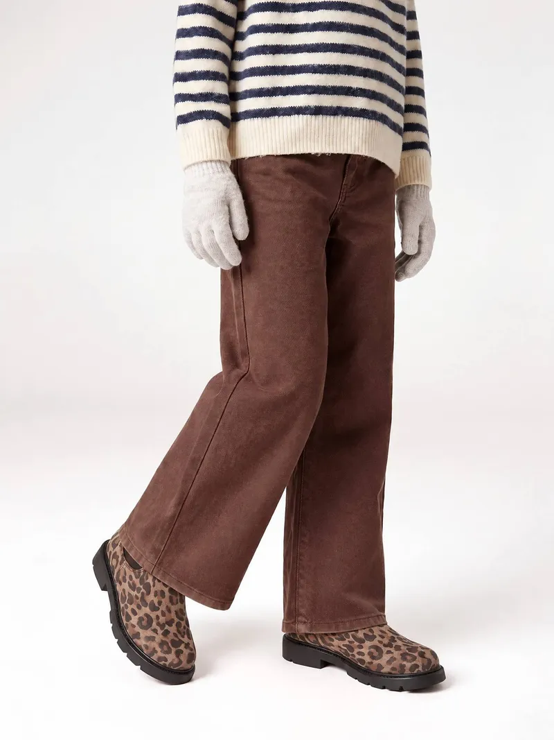 Vertbaudet Weite Mädchen Hose mit Blumenstickerei, Schokolade, – Produktbild 1 von 3