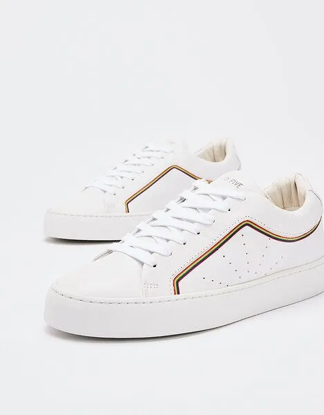 NINE TO FIVE NINE TO FIVE #clota - bequeme Pantolette aus recyceltem Canvas mit Naturlatex-Fussbett und Kork, Rainbow line, – Produktbild 1 von 4