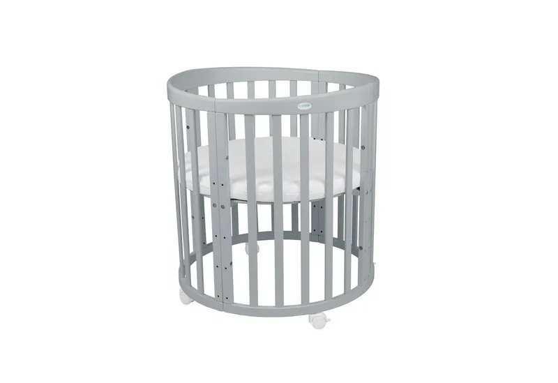 Waldin Waldin Babybett Oval 7in1 mitwachsend, Beistellbett, Matratze, Rollen, Grau, – Produktbild 4 von 5