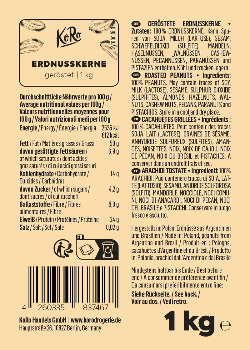 KoRo Geröstete Erdnusskerne 1 kg – Produktbild 2 von 5