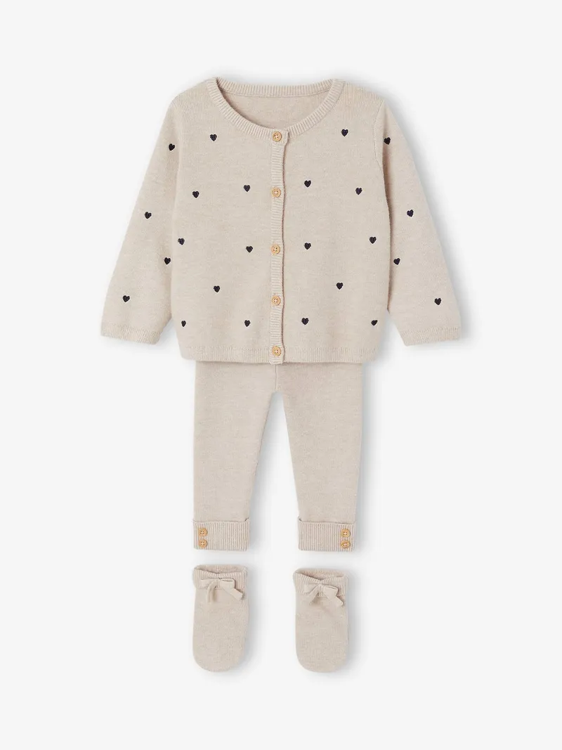 Vertbaudet Vertbaudet Baby Strickset aus Strickjacke, Beige meliert, – Produktbild 3 von 4