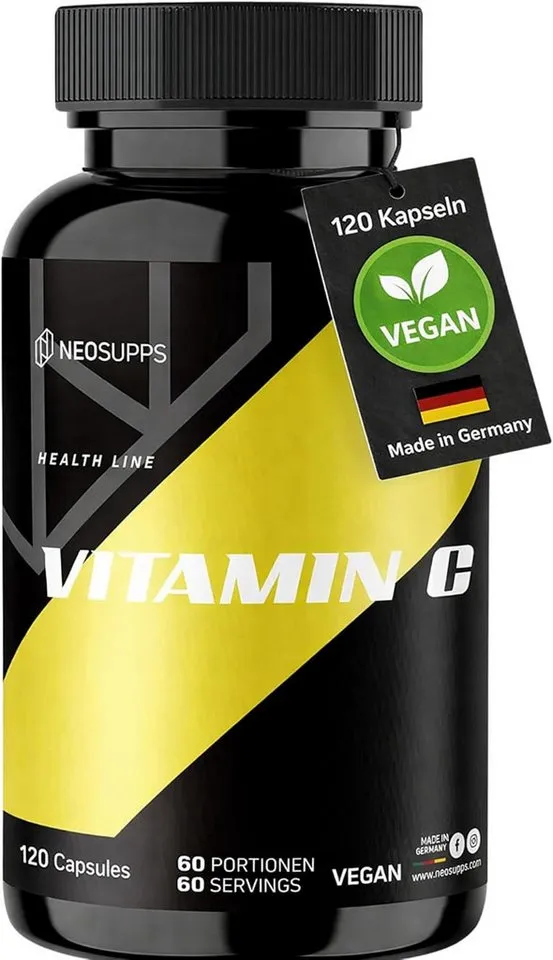 Neosupps Vitamin C hochdosiert,120 Kapseln, Vegan, 1000 mg pro Tagesdosis Kapseln, Antioxidans, Zellschutz, unterstützt Eisenaufnahme & Kollagenbildung – Produktbild 2 von 5