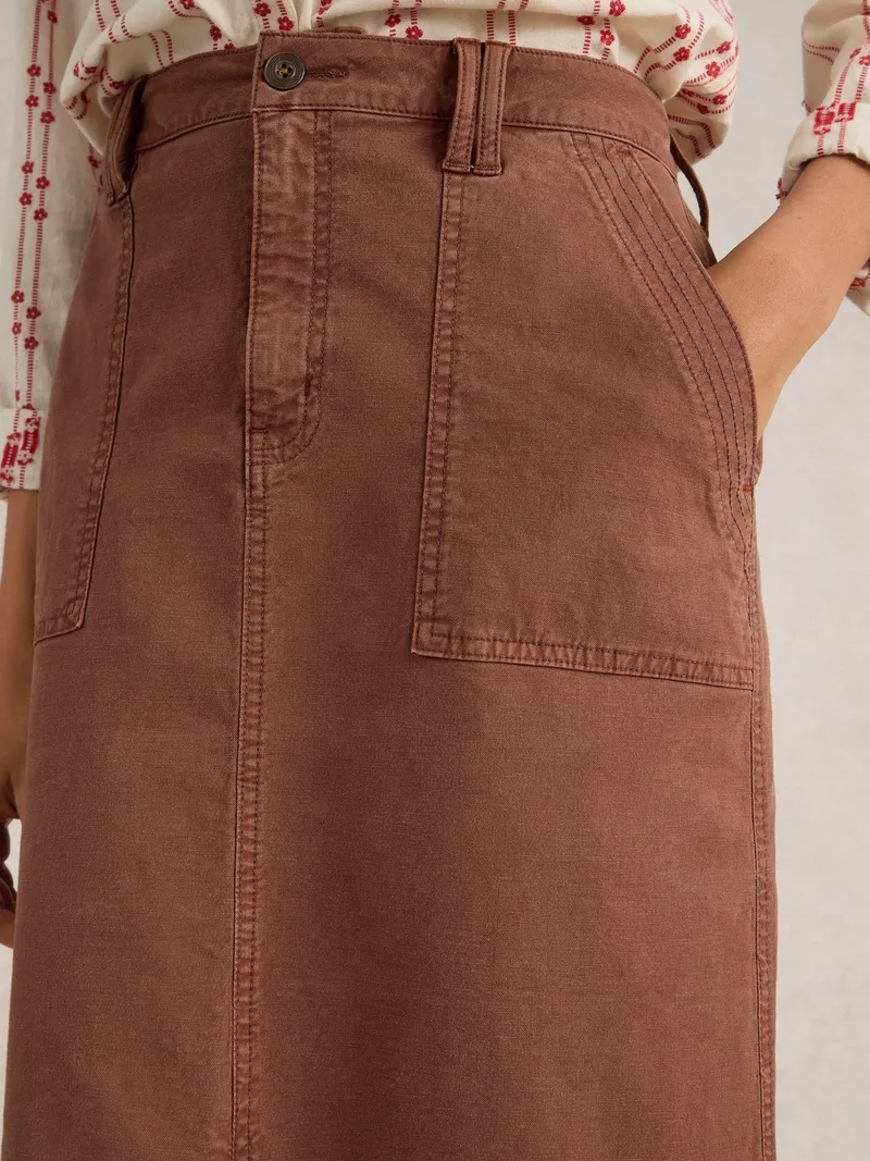 White Stuff Midirock Maren - 34/R, Dunkel tan, – Produktbild 3 von 4