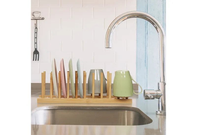 RELAXDAYS RELAXDAYS Geschirrständer 2er Set Tellerständer Bambus, Zubehör für Küchenspüle, Braun, – Produktbild 2 von 5
