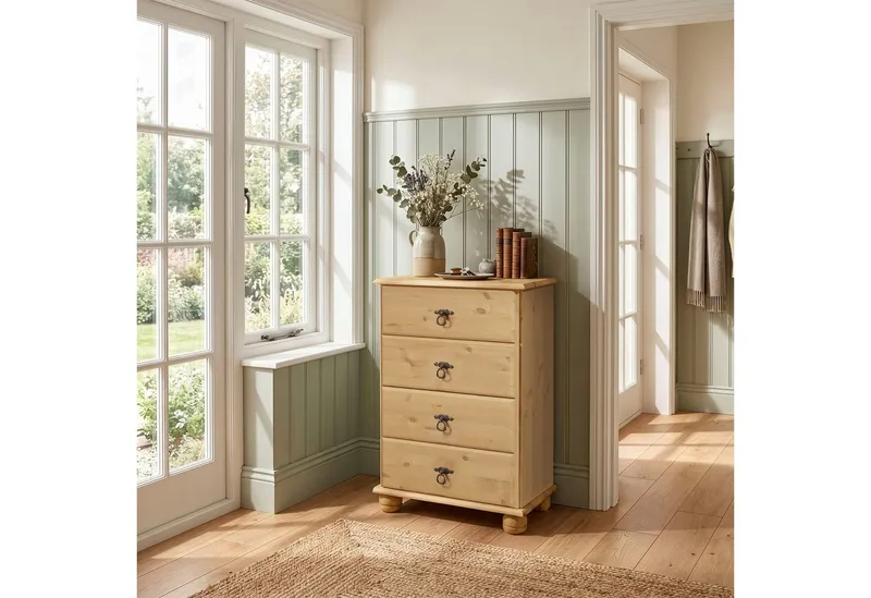 OTTO home Kommode Finca, aus massivem Kiefernholz, mit 4 Schubladen für Stauraummöglichkeiten, Beige, – Produktbild 2 von 4