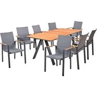 Gartenmöbel-Set "DAVINA 07" 9-tlg. 1 Tisch Teak, 8 Stühle Teak/Alu anthr., Textil dk.grau – Produktbild 1 von 1