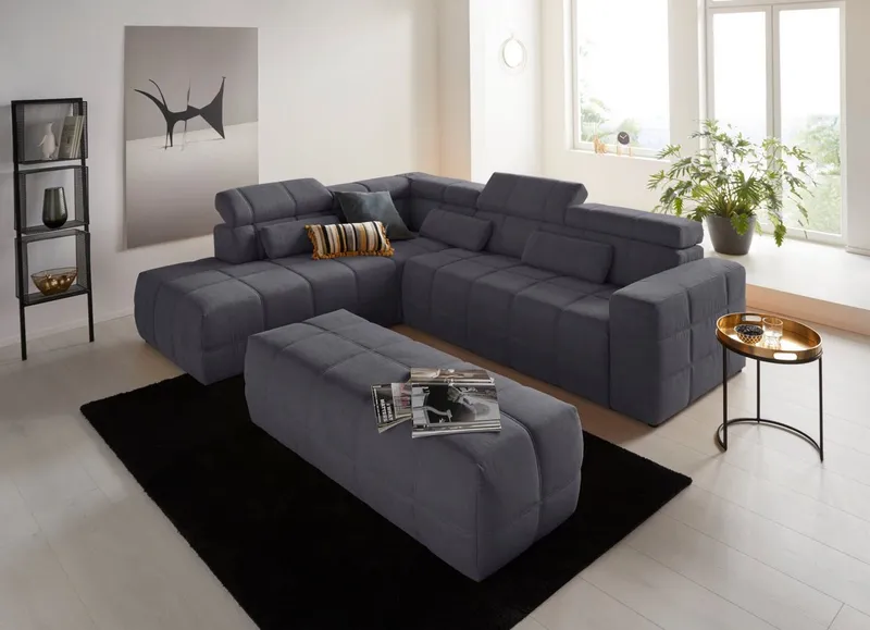 DOMO collection Hocker BRANDON, komfortabel, große Ausführung passend zu "Brandon", auch in Cord, Grau, – Produktbild 7 von 8