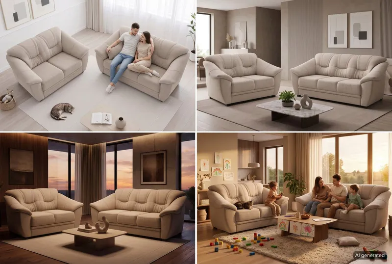 sit&more Polstergarnitur Savona, Set: 2- & 3er-Sofa, B: 148 bzw. 198 cm, Federkern-Polsterung, komfortable Sitzhöhe 46 cm, frei im Raum stellbar, stilvolles Design, Beige, – Produktbild 3 von 5