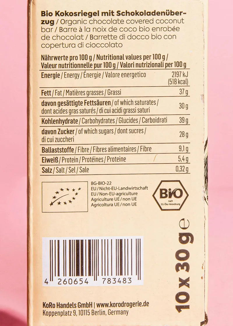 KoRo Bio Schoko-Kokos-Riegel 10 x 30 g – Produktbild 3 von 5