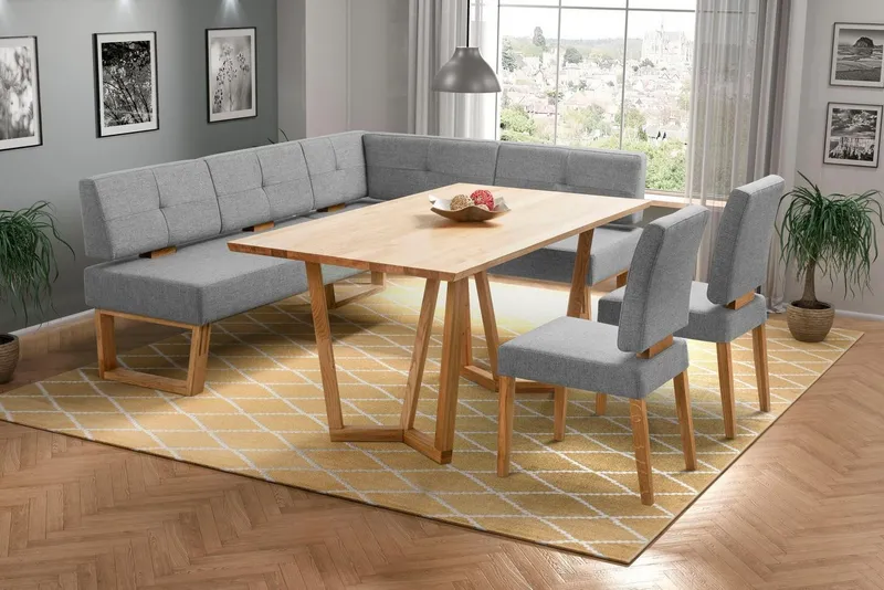 OTTO home Eckbank Ponza Polsterbank, Esszimmerbank, mit Massivholzgestell, Küchenbank in tollen Farben, Breite 201x161 cm, Braun|grau, – Produktbild 4 von 7