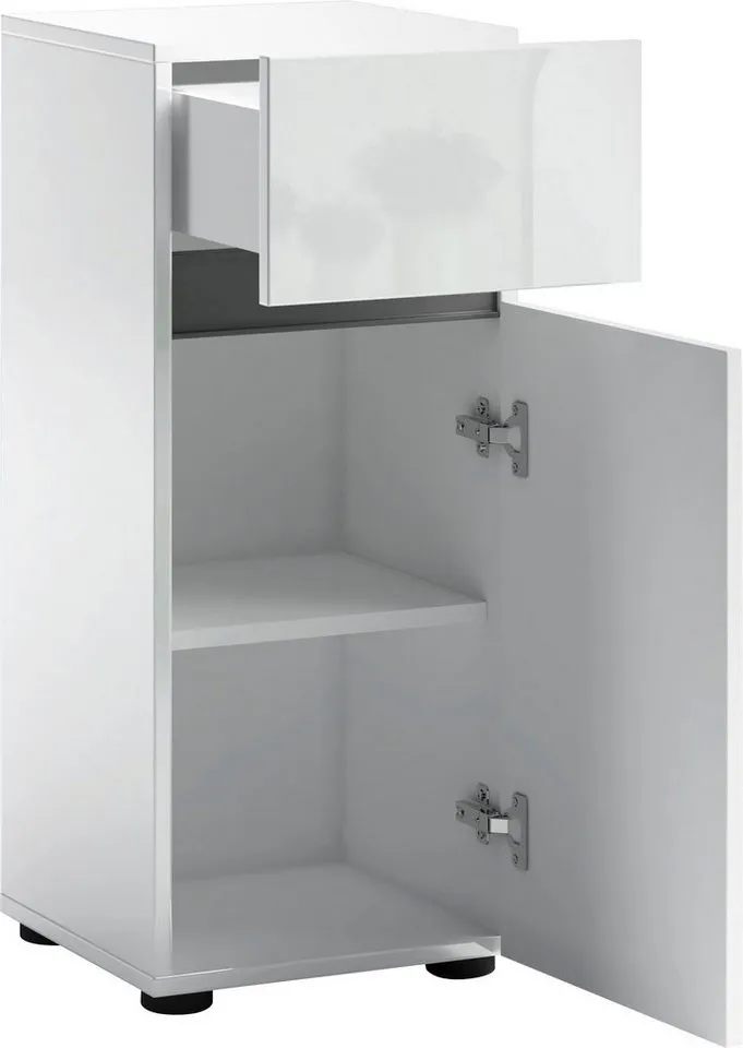 welltime Stauraumschrank MISTER, Bad-Schrank, Breite 34 cm, 1 Tür, 1 Schublade, 2 Fächer Hochglanz lackiert, Soft-Close Funktion, Made in Italy, Weiß, – Produktbild 5 von 5