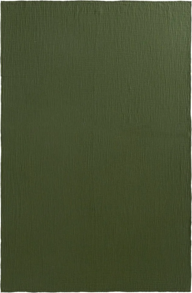 Wohndecke HEVIN, Musselin, 100% Baumwolle, Topseller!, LeGer Home by Lena Gercke, Tagesdecke im Baumwoll-Crinkle-Effekt, Musselin, leichte Kuscheldecke, Grün|rot, – Produktbild 3 von 3