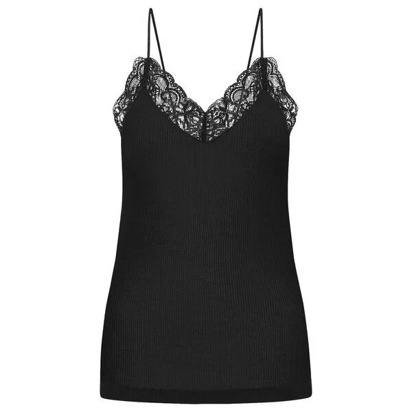LANIUS LANIUS Ripp-Top mit Spitze, Black, – Produktbild 1 von 4