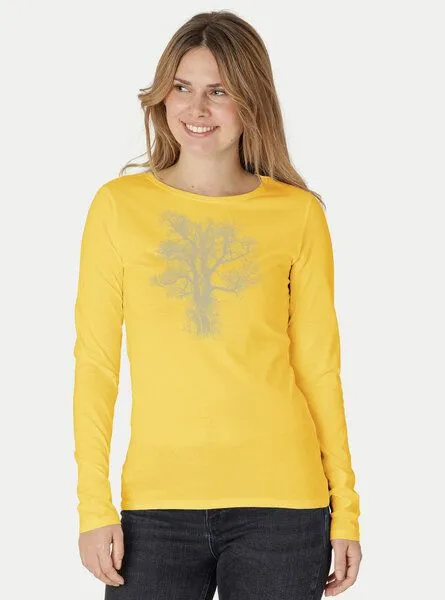 Peaces.bio - handbedruckte Biomode Peaces.bio - handbedruckte Biomode Bio-Damen-Langarmshirt Chestnut, Gelb, – Produktbild 3 von 3