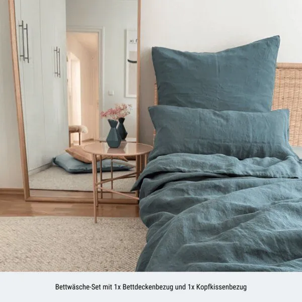 nordery nordery Bettwäsche-Set | 100% europäisches Leinen | Stonewashed, Graublau (blau), – Produktbild 2 von 4