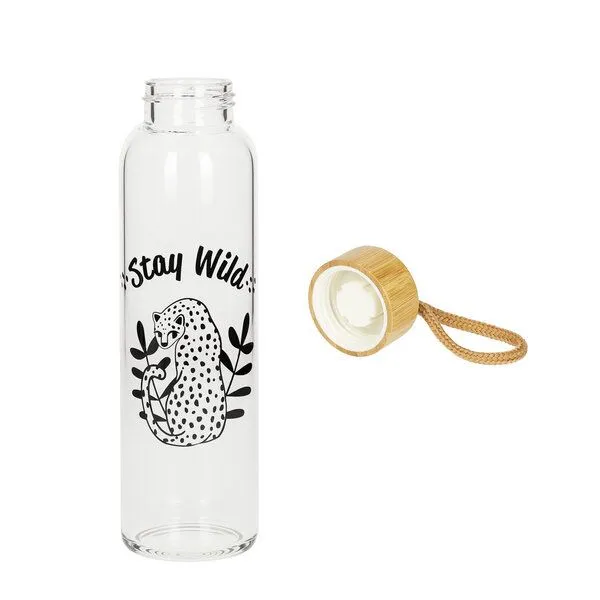 elasto elasto Glasflasche 550 ml mit Bambusdeckel - Trinkflasche mit Schutzhülle, Staywild, – Produktbild 2 von 4