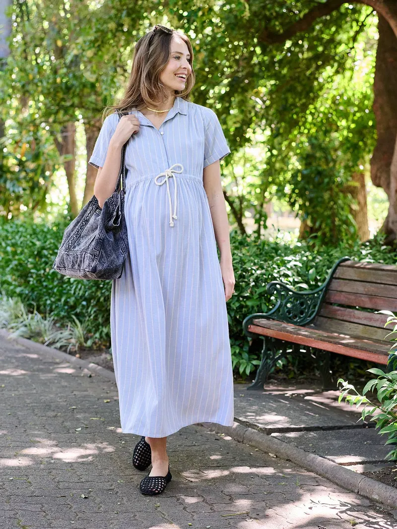 Envie De Fraise Maxikleid mit Viskose Schwangerschaft & Stillzeit ENVIE DE FRAISE, Blau gestreift, – Produktbild 2 von 4