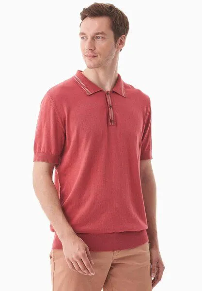ORGANICATION ORGANICATION Strick-Poloshirt aus Bio-Baumwolle, Radiant red, – Produktbild 3 von 4