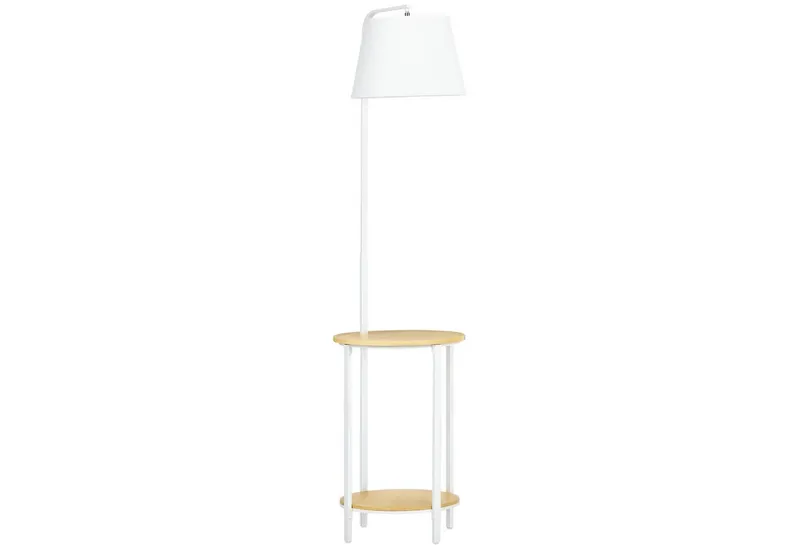 HOMCOM HOMCOM Stehlampe Stehlampe Wohnzimmer mit Regal, Stehleuchte mit E27 Fassung, Weiß 43x 39,5 x 162 cm, Weiß, – Produktbild 2 von 4