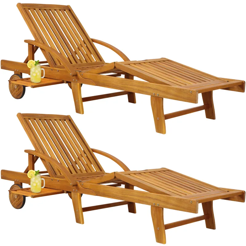 Casaria® Casaria® Gartenliege 2er-Set Akazienholz klappbar mit Ausziehtisch und Rollen, Braun, – Produktbild 1 von 2