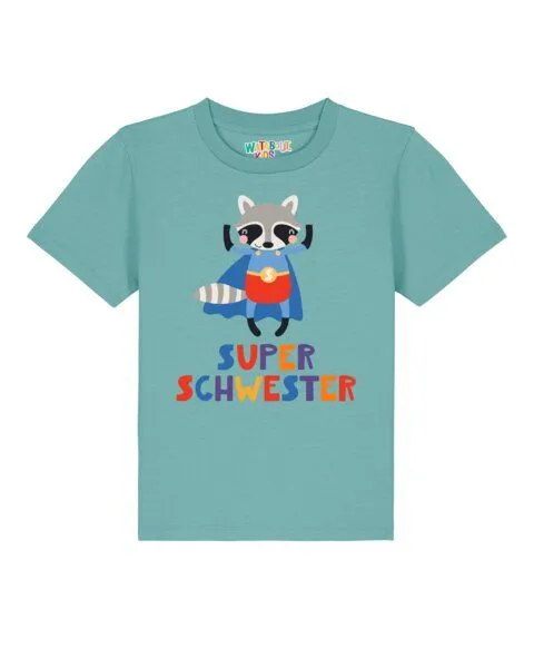 watabout.kids watabout.kids T-Shirt Kinder Waschbär Superschwester, Teal monstera, – Produktbild 1 von 2