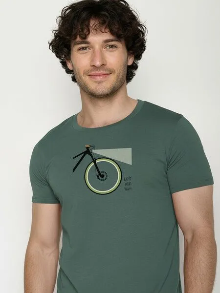 GreenBomb GREENBOMB Bike Light Guide - Sportliches T-Shirt aus Bio-Baumwolle / hochwertiger Print / GOTS / Fair & Vegan, Grün (night grove), – Produktbild 2 von 4
