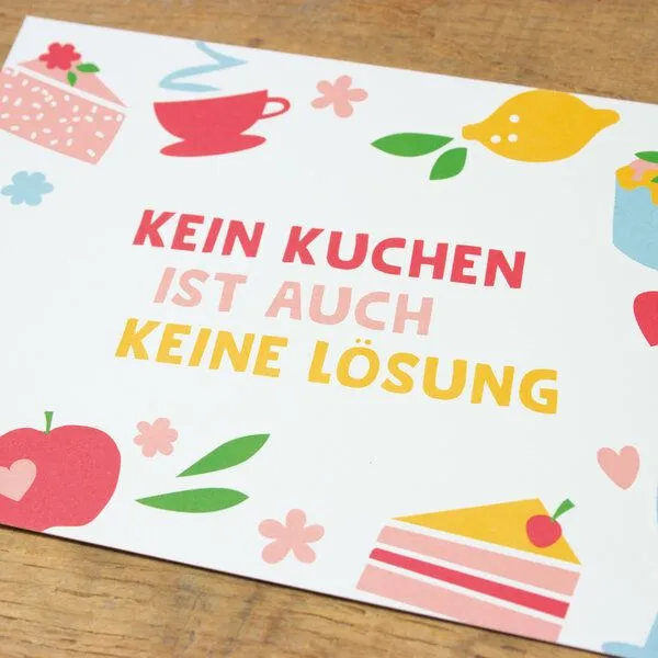 Bow & Hummingbird Bow & Hummingbird Postkarte "Kein Kuchen ist auch keine Lösung" aus Recyclingpapier – Produktbild 2 von 2