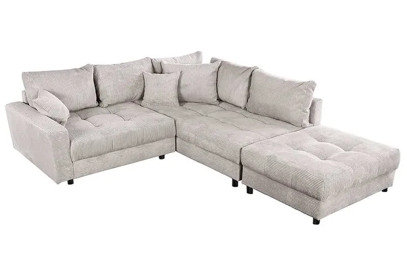 riess-ambiente Ecksofa KENT 220cm beige schwarz - Cord, L-Form, Federkern, FSC-zertifiziert, Einzelartikel 1 Teile, Moderne Wohnlandschaft inkl. Hocker - ideal für Wohnzimmer u. Familien, Beige, – Produktbild 2 von 5