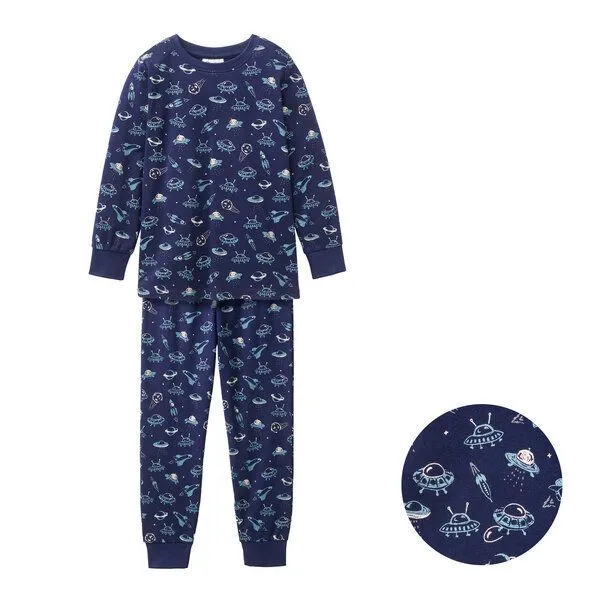 People Wear Organic People Wear Organic Pyjama, dunkelblau bedruckt, "Weltall", Bio-Baumwolle – Produktbild 1 von 3