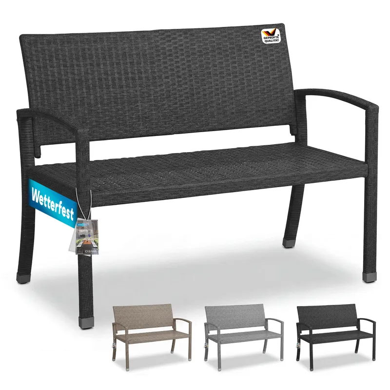 Casaria® Polyrattan Gartenbank Schwarz 122x58x87cm, Schwarz, – Produktbild 1 von 2