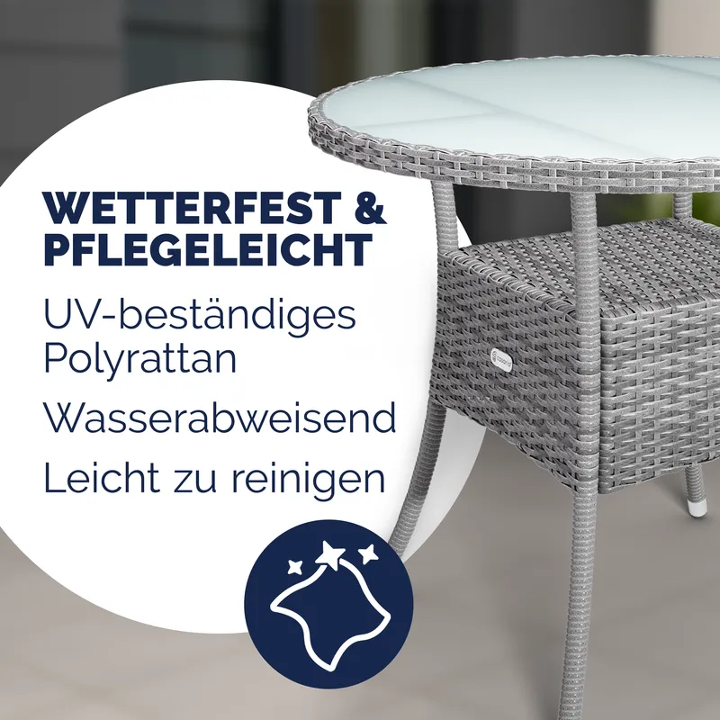 Casaria® Polyrattan Tisch Grau Ø80cm – Produktbild 2 von 2