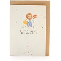 Die Stadtgärtner Die Stadtgärtner Wachsende Grußkarte zum Schulanfang I Back to School Karte „Löwenherz“ mit Saatpapier I Mit Wildblumen-Samen zum Einpflanzen I Grußkarte mit Umschlag I 10,5 x 14,8 cm (DIN A6) I Kreative Geschenkidee für Kinder, Schule & Schulalltag – Produktbild 1 von 1