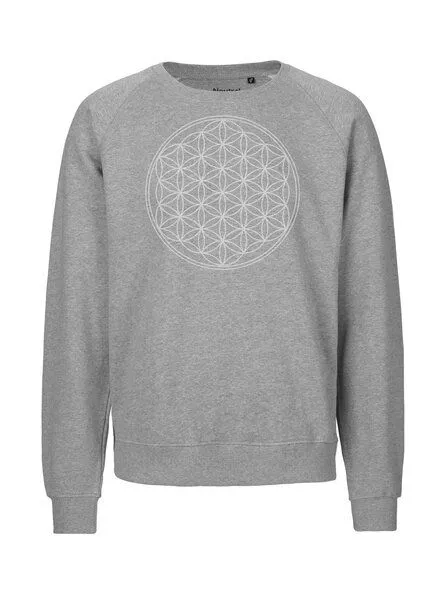Peaces.bio - handbedruckte Biomode Peaces.bio - handbedruckte Biomode Bio Herren Sweatshirt Die Blume des Lebens, Hellgrau, – Produktbild 1 von 2
