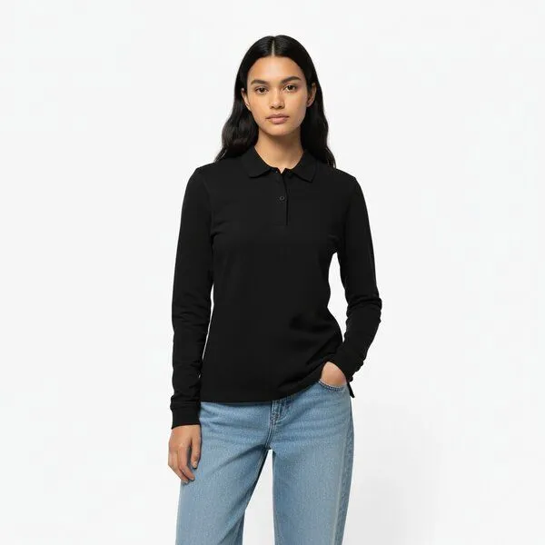 YTWOO YTWOO Damen Piqué-Polo Langarm, Schwarz, – Produktbild 2 von 4