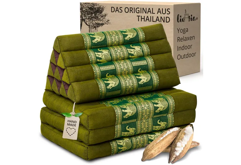 livasia Sitzsack Thaikissen 3 Auflagen (Deluxe) vegan und handgefertigt, 175x55x8cm, Kapok, Grün, – Produktbild 1 von 5